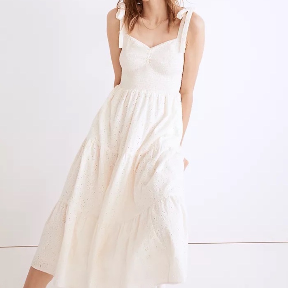 Madewell Eyelet Lucie Tie-Strap Tiered Midi Sundress